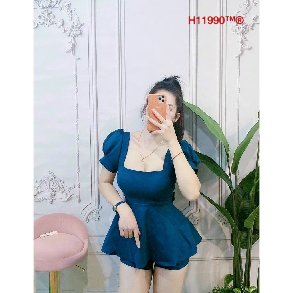 [XẢ KHO_FREESHIP]  Set Áo Cổ Vuông Tay Phồng Phối Quần Short [Chất Đẹp] Set Áo Kiểu Xòe Mix Quần Ngắn Siêu Xinh