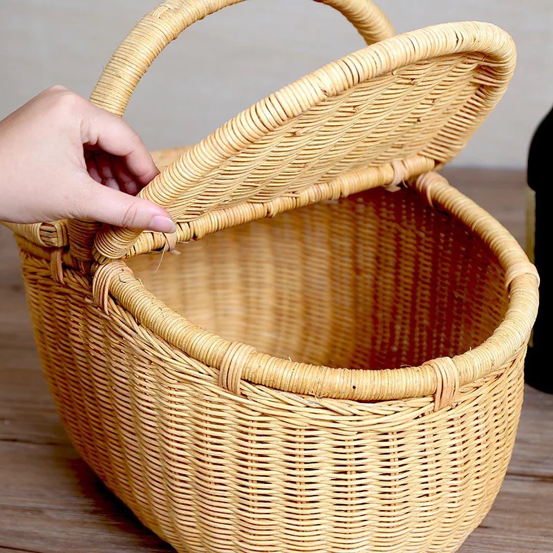 [ĐAN TAY 100%] GIỎ MÂY PICNIC MÂY TRE ĐAN OVAL- HANDMADE - 3 size: 36x26x33cm & 41x29x35cm & 46x31x37cm