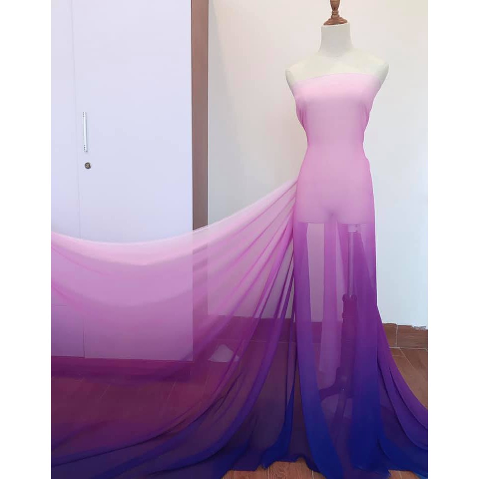 [NHIỀU MÀU] Vải voan chiffon ombre chuyển màu xanh -đỏ cam chất mềm mịn như tơ, rủ đẹp