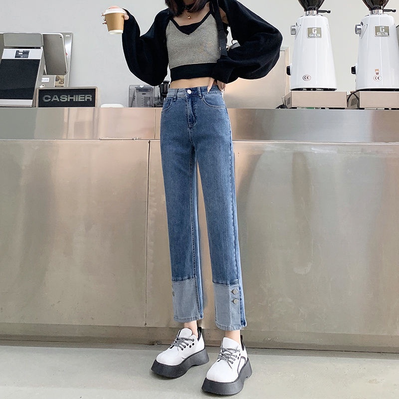 Quần Jean Lửng Cạp Cao Ống Đứng 2022 Mới Cho Nữ