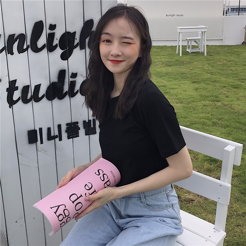 SUXI Áo Thun Tay Ngắn Cổ Tròn Màu Sắc Đơn Giản Dễ Phối Đồ Hợp Thời Trang Hè