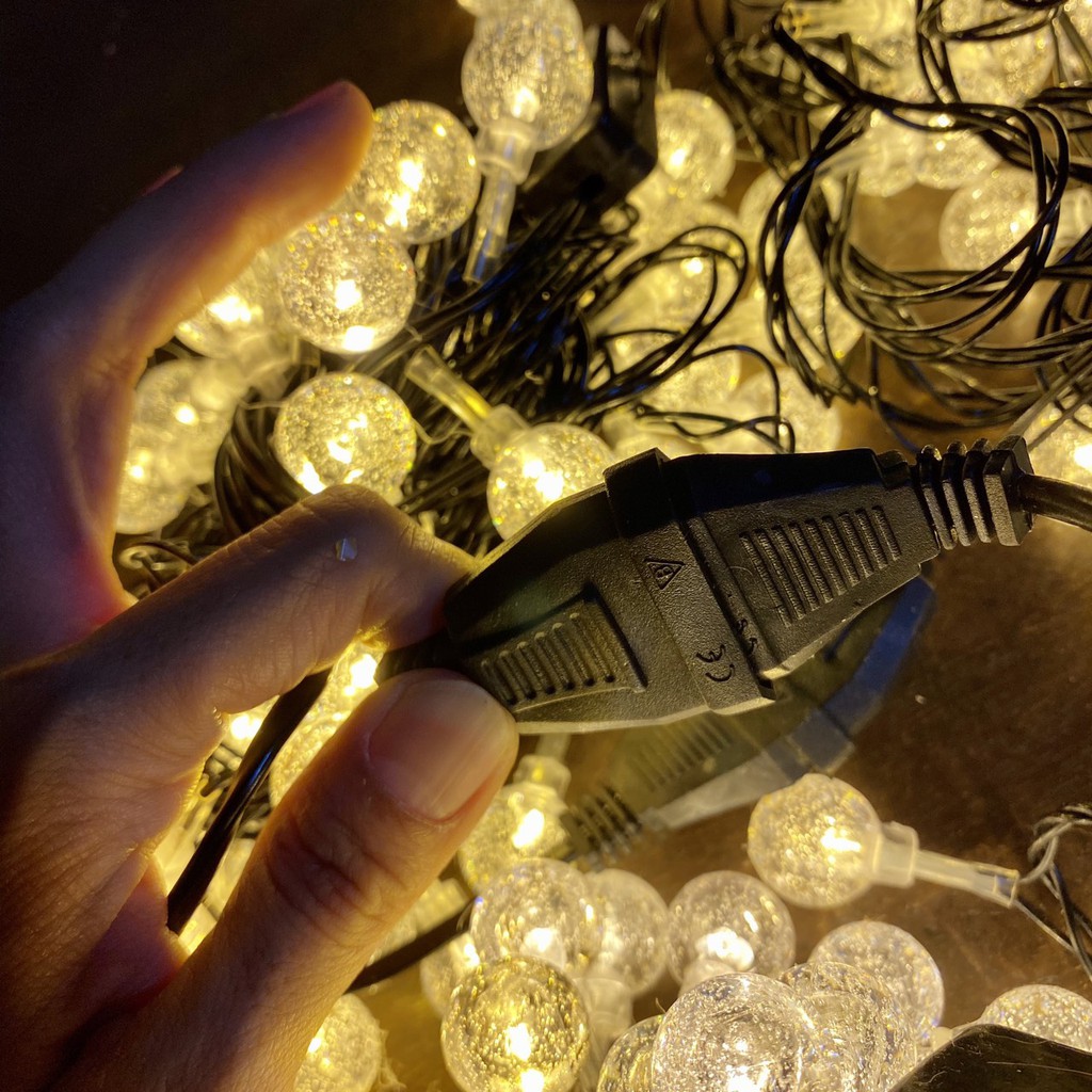 (Cắm Điện-10 Mét) Dây Đèn Led Trang Trí Bi Bọt Bóng Pha Lê Có Phích Nối Dài Dây Decor Tiệc Noel Lễ Tết