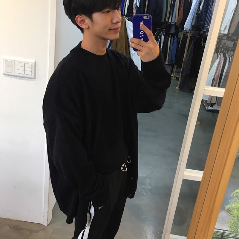Áo Khoác cardigan Dệt Kim Cổ Chữ v Dáng Rộng Màu Sắc Đơn Giản Thời Trang Xuân Thu 2022 Cho Nam Giới