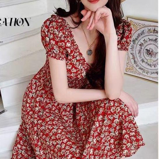 Đầm Hoa Cổ Chữ V Dáng Ôm Thời Trang Mùa Hè Pháp Hàng Mới