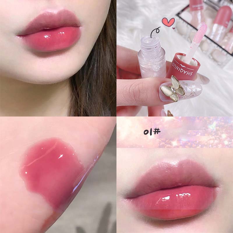 [Hàng mới về] Son bóng trong suốt dưỡng ẩm thay đổi màu sắc hình viên thuốc cỡ nhỏ
