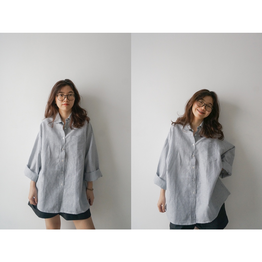 Áo sơmi form suông rộng tay dài