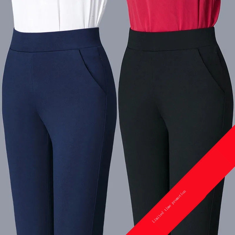 Quần Legging Lưng Cao Co Giãn Màu Đen Thời Trang Xuân Thu Cho Phụ Nữ Trung Niên