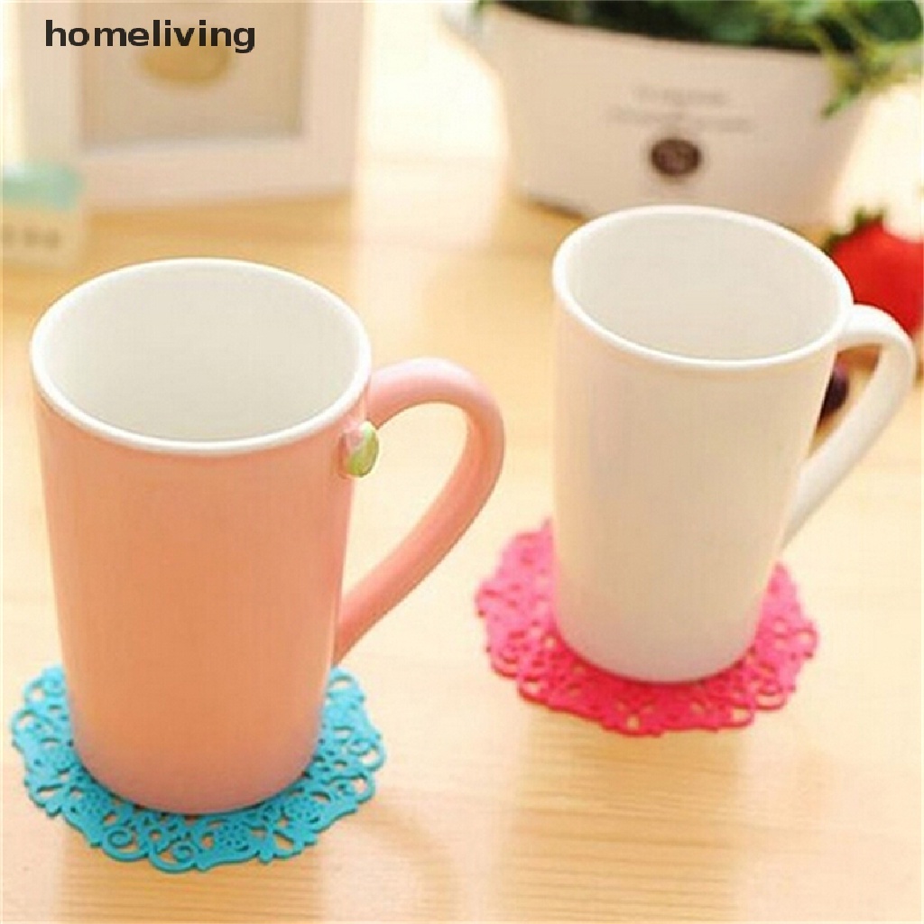 Tấm Lót Ly Trà Cách Nhiệt Bằng Silicone Họa Tiết Ren Hoa