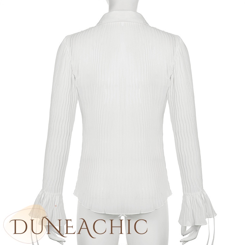 DUNEA Áo Sơ Mi Tay Dài Ống Loe Xẻ Tà Phối Nút Thời Trang Gợi Cảm Cho Nữ