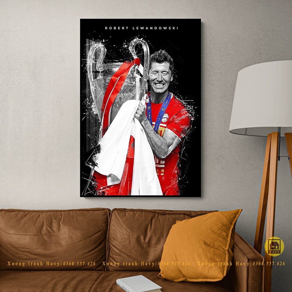 Tranh bóng đá treo tường, tranh MU, tranh Messi, Lewandowski, Henry, Salah, Ramos,... Chất liệu Mica gương cao cấp