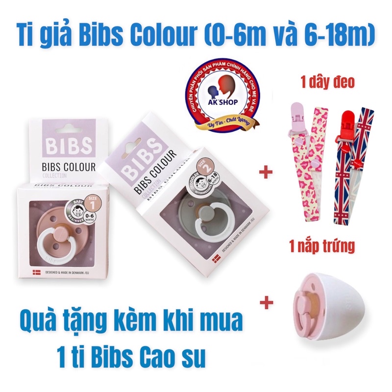 (Tặng dây đeo + nắp trứng) Ti giả Bibs cao su 0-6m Bibs colors hàng chính hãng Đan Mạch