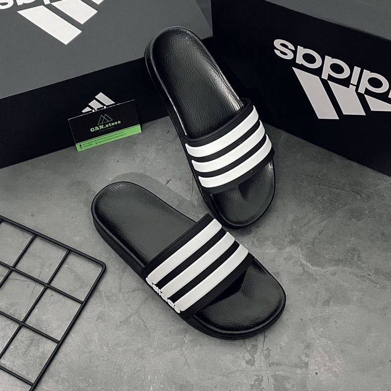 DÉP ADIDAS NEO BÁNH MÌ ĐEN 3 SỌC TRẮNG - Siêu phẩm chống thấm, nhẹ êm bền đẹp