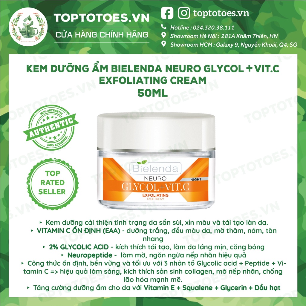 Kem dưỡng ẩm Bielenda Neuro Glycol + Vit.C Exfoliating Night Cream 50ml làm sáng và trẻ hóa da