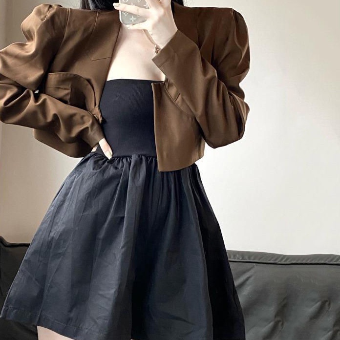 Set Áo Khoác Dáng Ngắn + Áo liền quần Thiết Kế Mới Năng Động Thời Trang Dành Cho Nữ