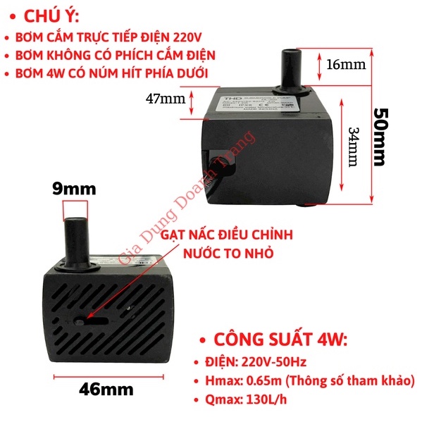 Bơm chìm mini 4w 8w 13w 16w 18w 25w 30w - 220v, Máy bơm quạt hơi nước, Bơm chìm bể cá mini
