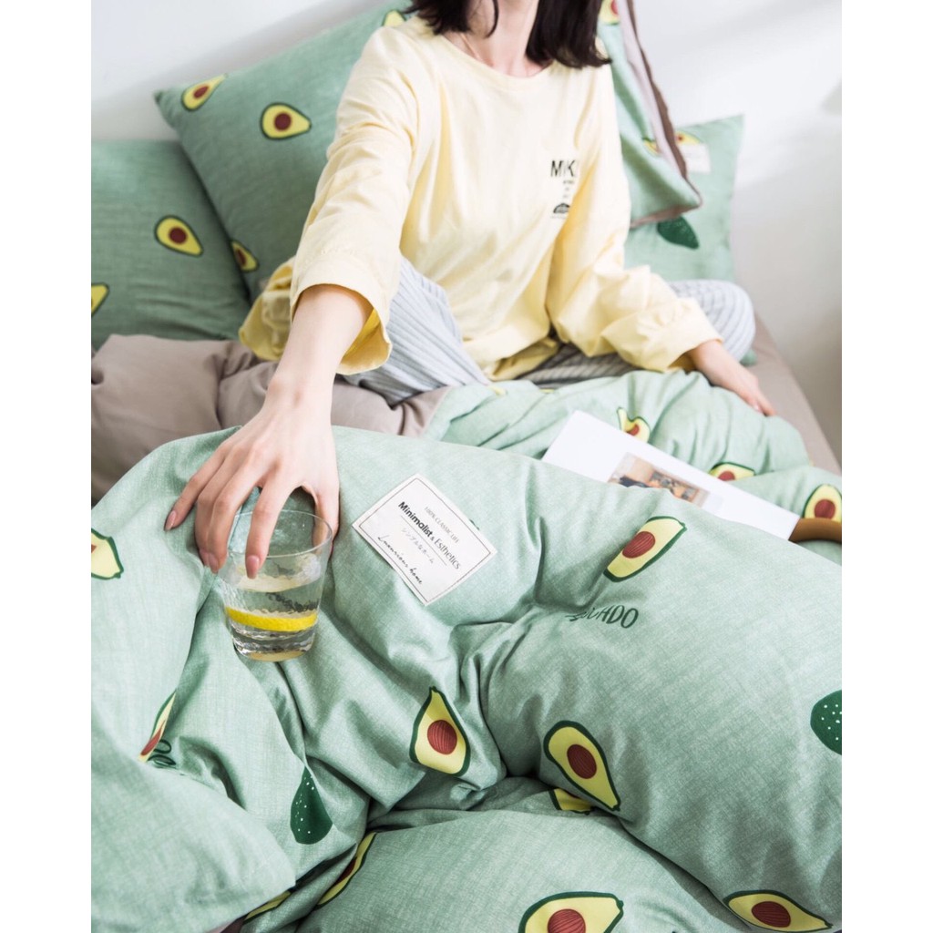 BST CHĂN GA GỐI VẢI COTTON HOẠT TÍNH - mẫu quả bơ xanh