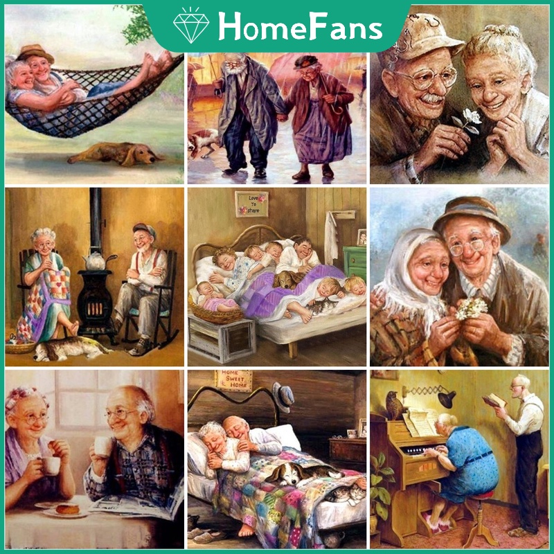 Bộ tranh đính đá 5D họa tiết ông già ngủ độc đáo DIY dùng trang trí nhà cửa 40x30