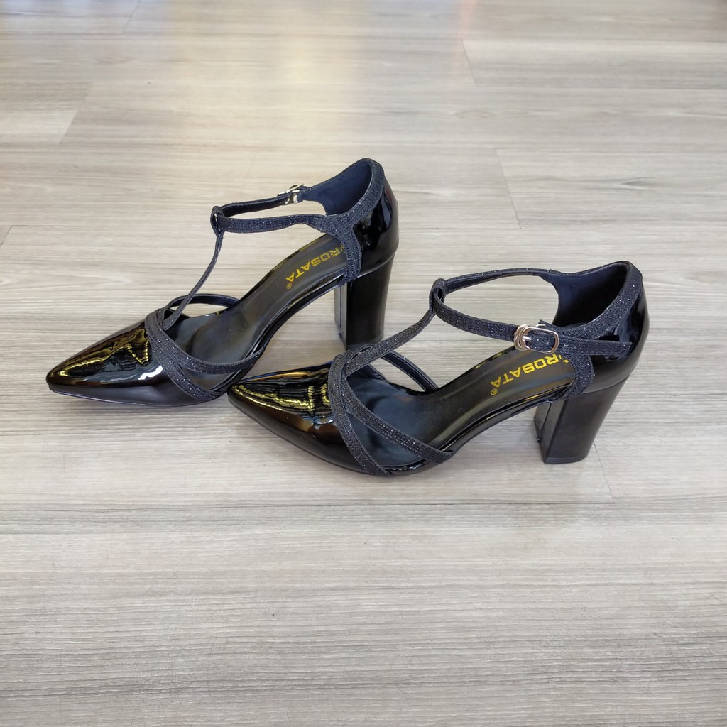 [ẢNH THẬT] Giày sandal gót trụ viền kim tuyến cao cấp ROSATA RO286 cao 7p mũi nhọn - đen, bạc - HÀNG VIỆT NAM - BKSTORE