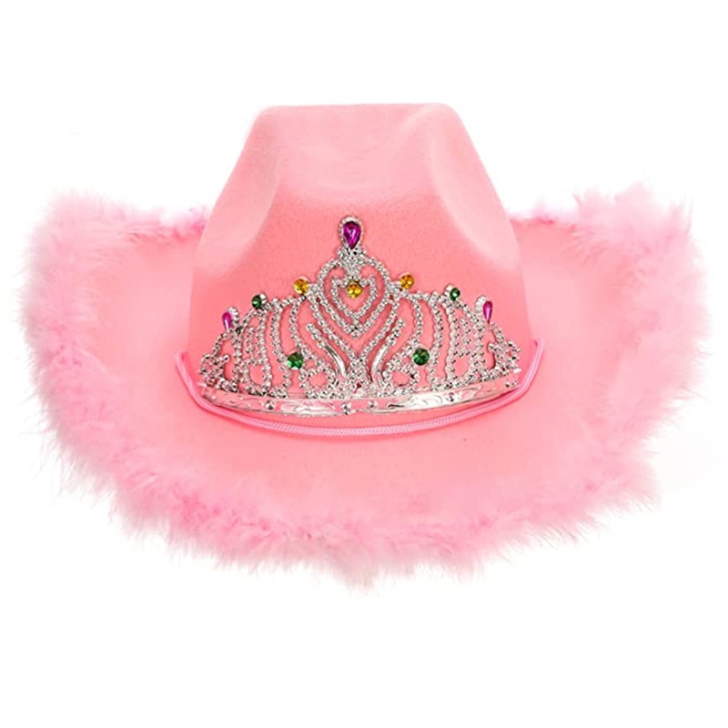 Mũ Cao Bồi Đính Lông Vũ Màu Hồng Cho Nữ