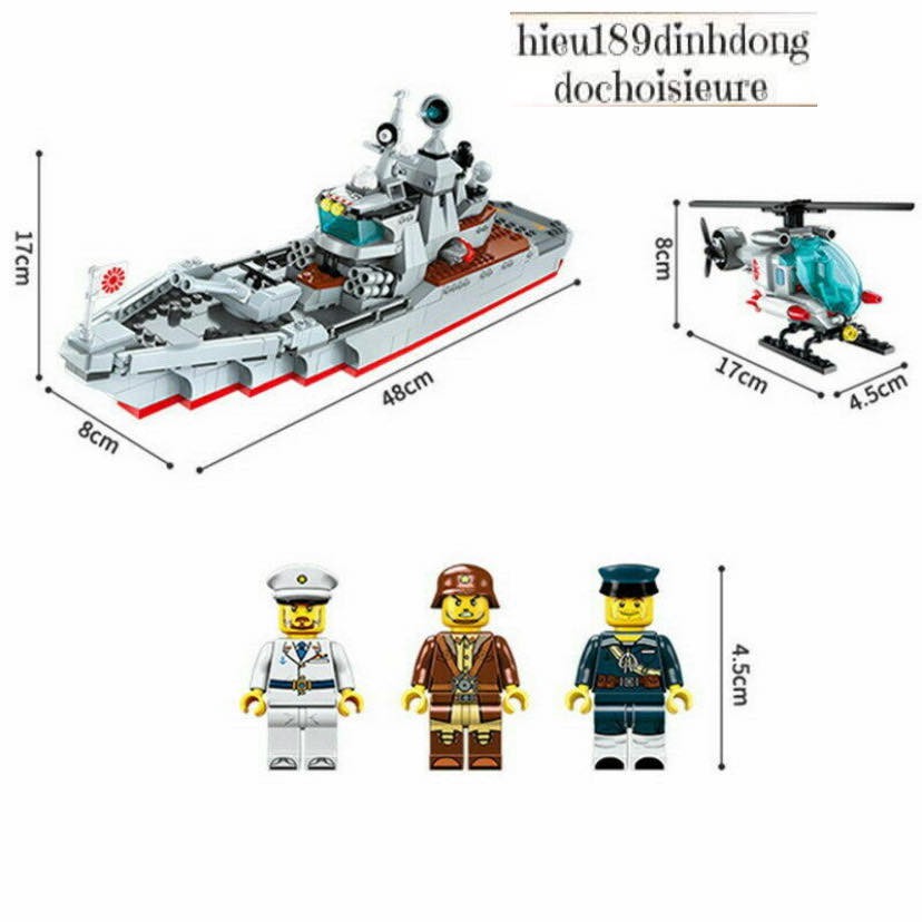 Lắp ráp xếp hình Lego chính hãng qman 1722 : Tàu chiến của quân đội và trực thăng dẫn đường (ảnh thật)