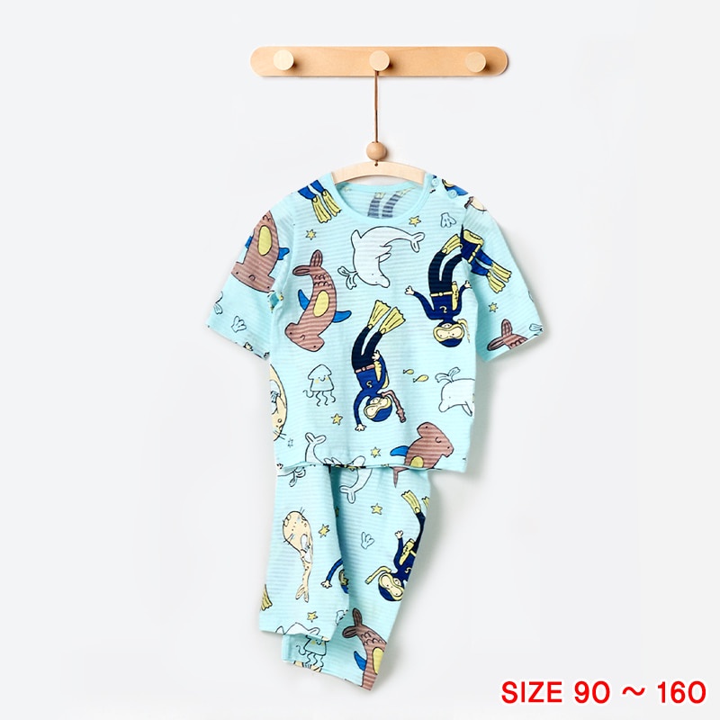 Đồ bộ lửng quần áo thun cotton mặc nhà mùa hè cho bé trai và bé gái Unifriend Hàn