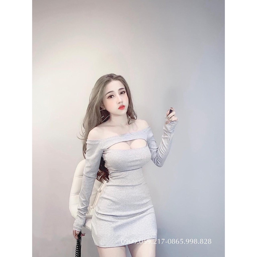 (HÌNH THẬT) Đầm Body Trễ Vai Tay Dài Khoét Ngực Mẫu Mới | BigBuy360 - bigbuy360.vn
