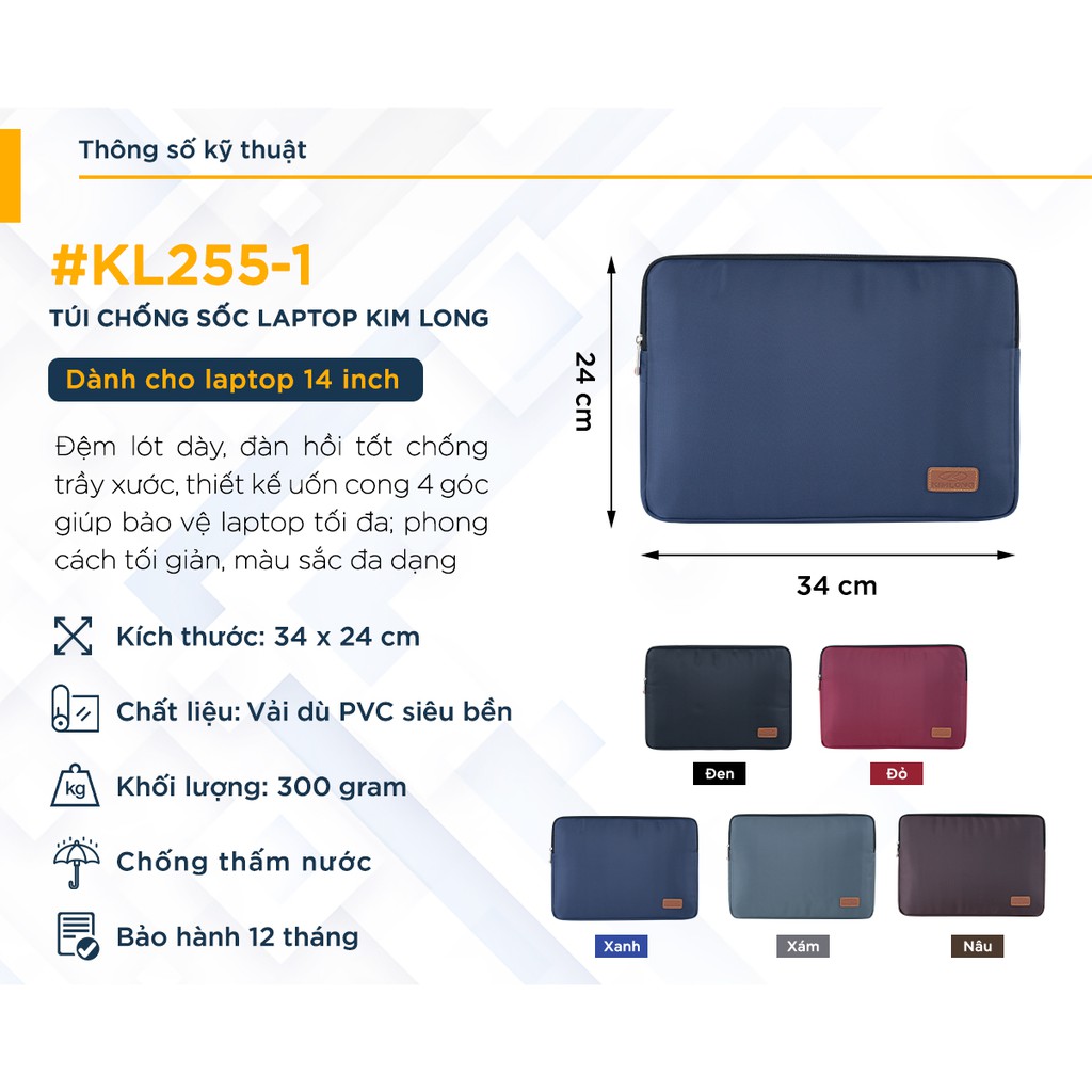 [Mã BMBAU50 giảm 7% đơn 99K] Túi Chống Sốc Laptop Kim Long KL255-1