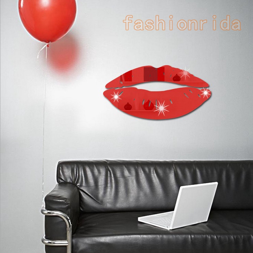 Sticker dán tường trang trí thủ công bằng acrylic mặt gương hình nụ hôn 3D độc đáo {HDZ}