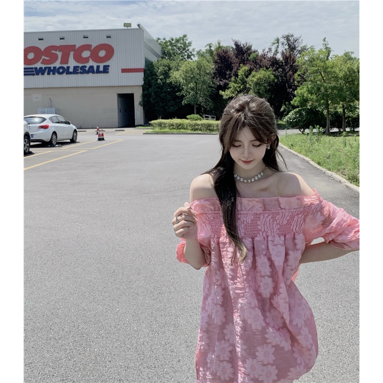 Đầm Trễ Vai Màu Hồng Phong Cách Hàn Quốc Thời Trang Mùa Hè Cho Nữ