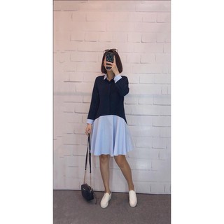 Đầm zr len gân phối sơ mi hàng xuất dư