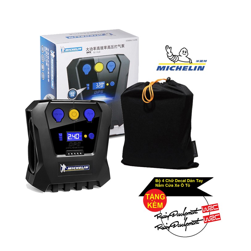 Máy Bơm Lốp Ô Tô Michelin 12266 Tự Động Ngắt Khi Đủ Áp Suất Tặng Kèm Decal Dán Tay Nắm Cửa Xe Ô Tô