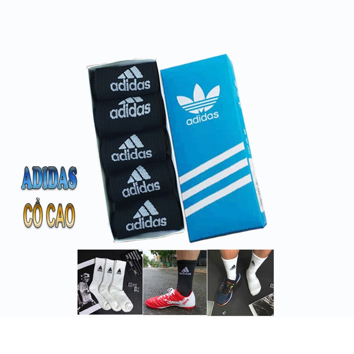 Tất nam cổ cao, Tất nữ, Vớ thể thao [Hộp 5 đôi Adidat] Cotton dệt kim hàng dày xuất dư, hộp quà tặng PHỤ KIỆN DRAMA 005