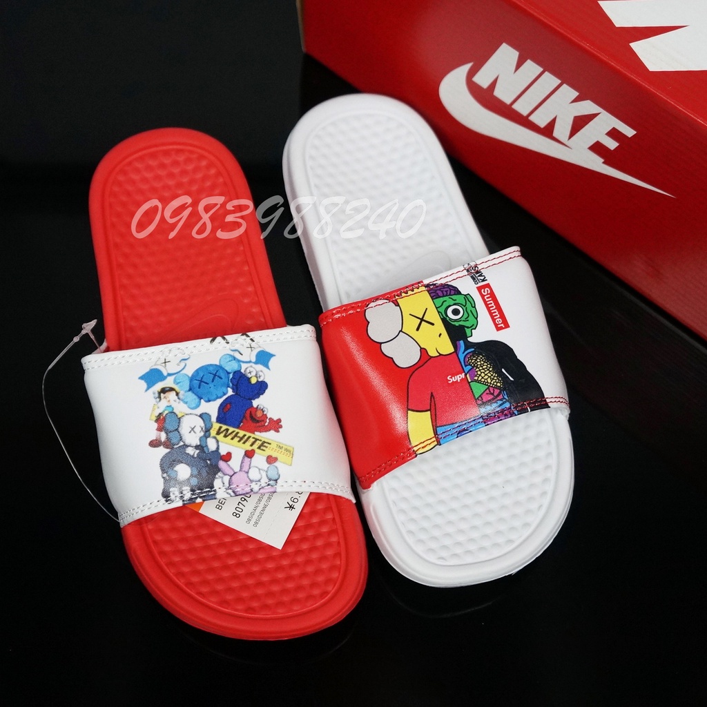 Dép Nike + Hộp + Free ship + Hàng 1.1 siêu cấp VNXK Nk quai ngang 2 màu đỏ trắng hot trend unisex nam nữ. BH Slippers