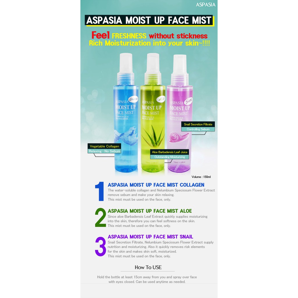 Nước Xịt Khoáng Aspasia Moist Up Face Mist - Hàn Quốc | BigBuy360 - bigbuy360.vn