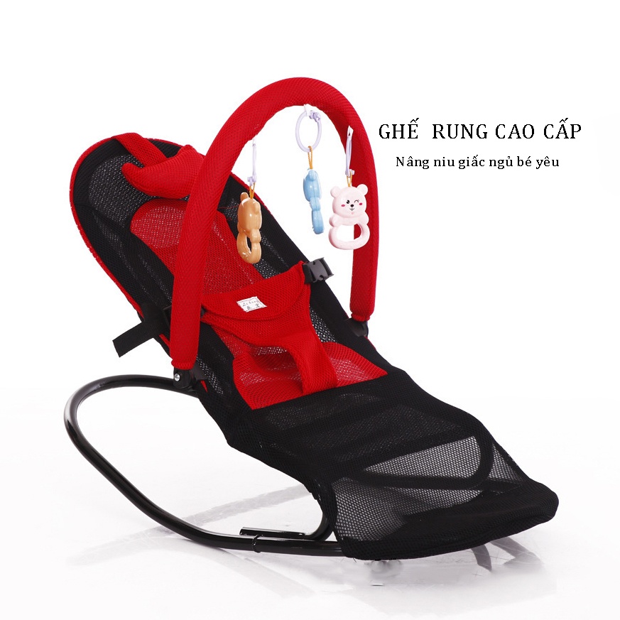 Ghế rung nhún cao cấp có gối nằm, ghế rung bập bênh đa năng có thanh treo đồ chơi cho bé sơ sinh