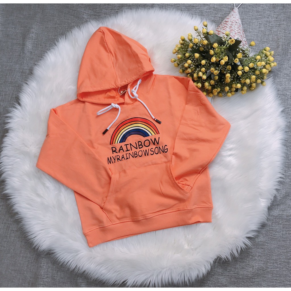 Áo Hoodie Cho Bé Gái Cầu Vồng , Áo Dài Tay có mũ vải thun đặt dệt cao cấp AA011