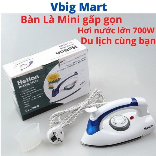 Bàn là hơi nước Hetion mini gấp gọn, bàn ủi du lịch Iron siêu nhỏ Vbig Mart