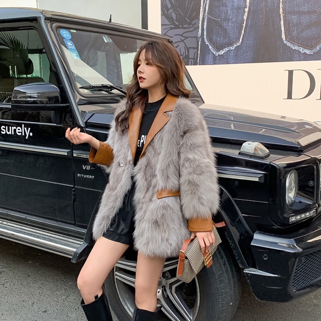 Áo khoác lông phối viền da