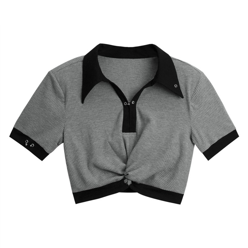 Áo thun croptop cổ polo thiết kế xích