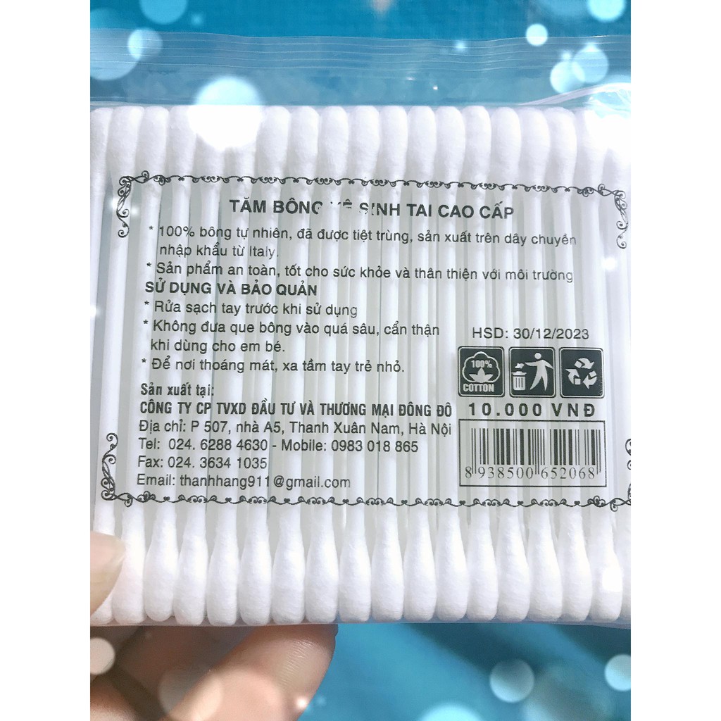 1 bịch tăm bông, được làm từ bông tự nhiên, ko xơ, ko mủn, ko xù khi sử dụng
