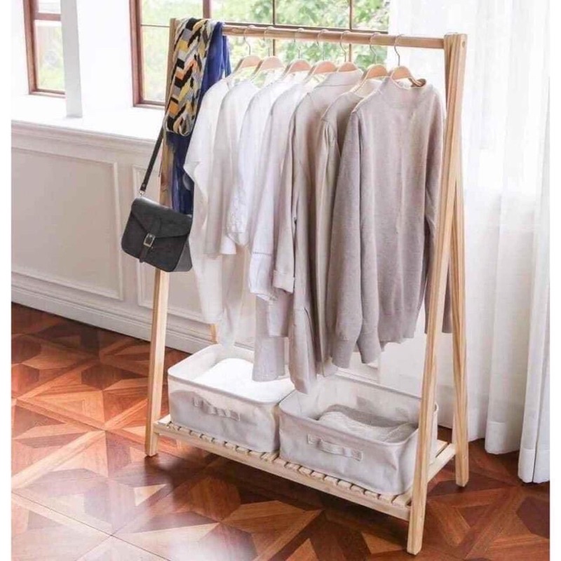 Giá treo quần áo, kệ để đồ chữ A 1 tầng bằng gỗ kích thước 140x75cm