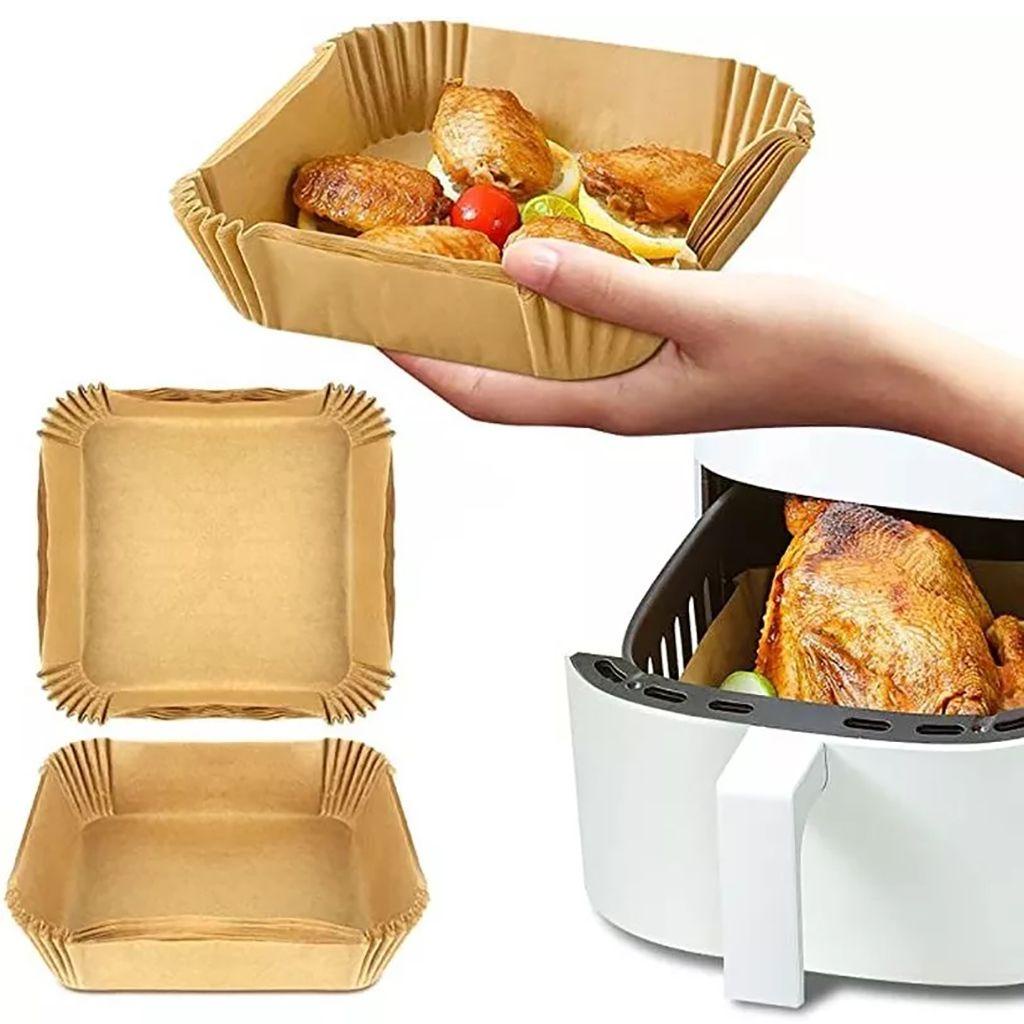 Giấy Lót Nồi Chiên Không Dầu Chống Dính Dùng Một Lần Hình Vuông Màu Nâu / Trắng 3