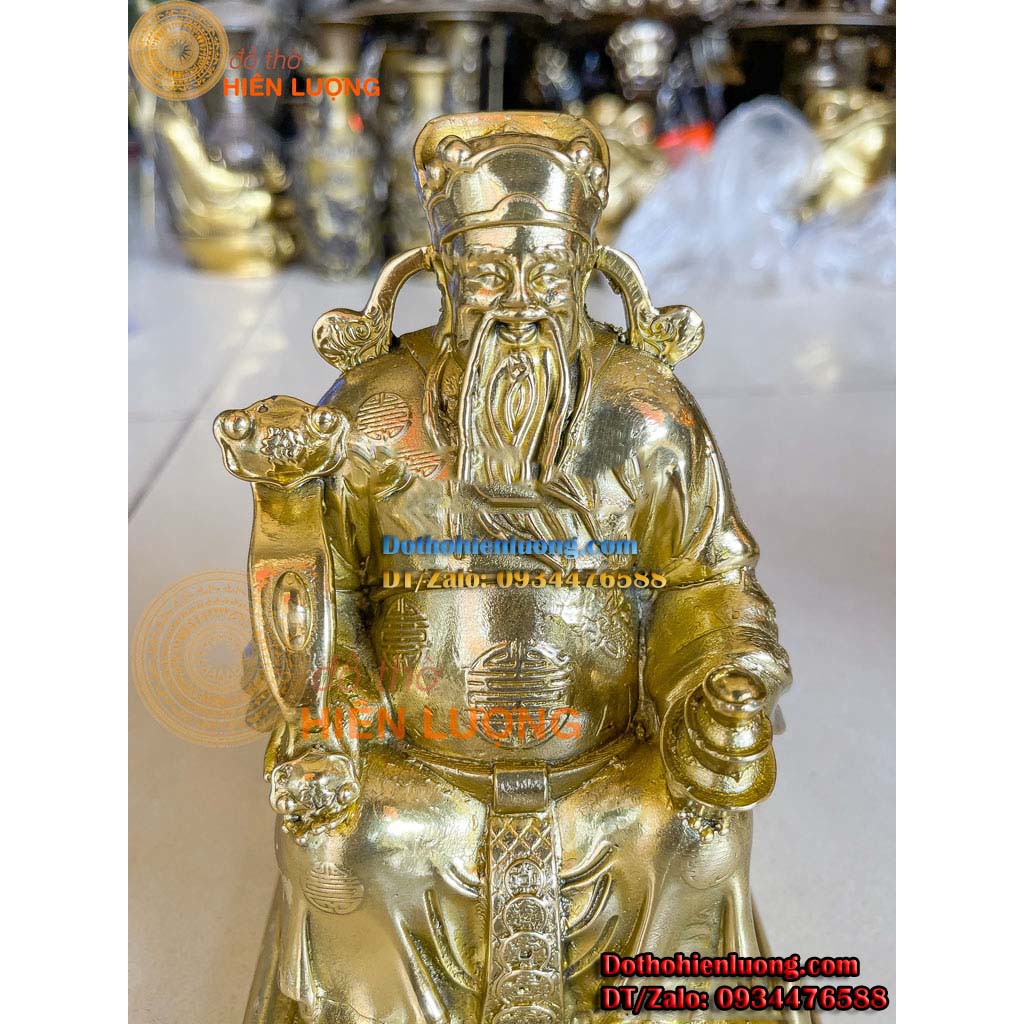Bộ Tượng Thần Tài - Thổ Địa Màu Vàng Trơn Bằng Đồng Nguyên Chất cao 19cm