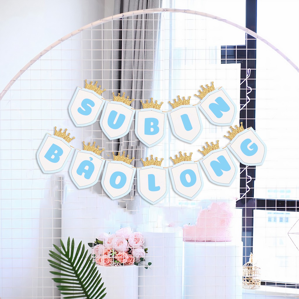 Dây Chữ Ghép Tên Có Dấu Trang Trí Sinh Nhật, Thôi Nôi, Đầy Tháng Cho Bé Trai, Bé Gái Hình Vương Miệng