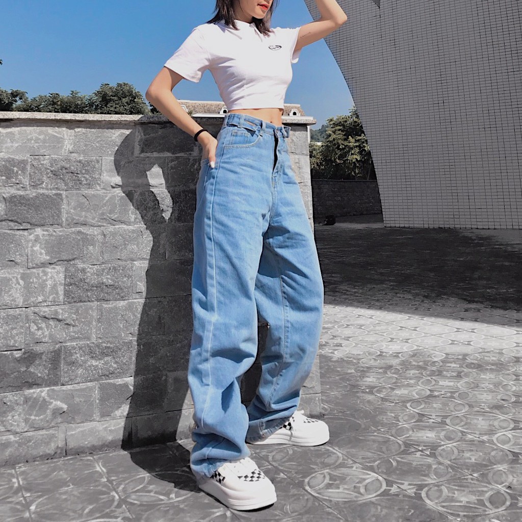 Quần Jeans Nữ Ống Rộng Lưng Cao SIMPLE Phong Cách Ulzzang – Tuni Store