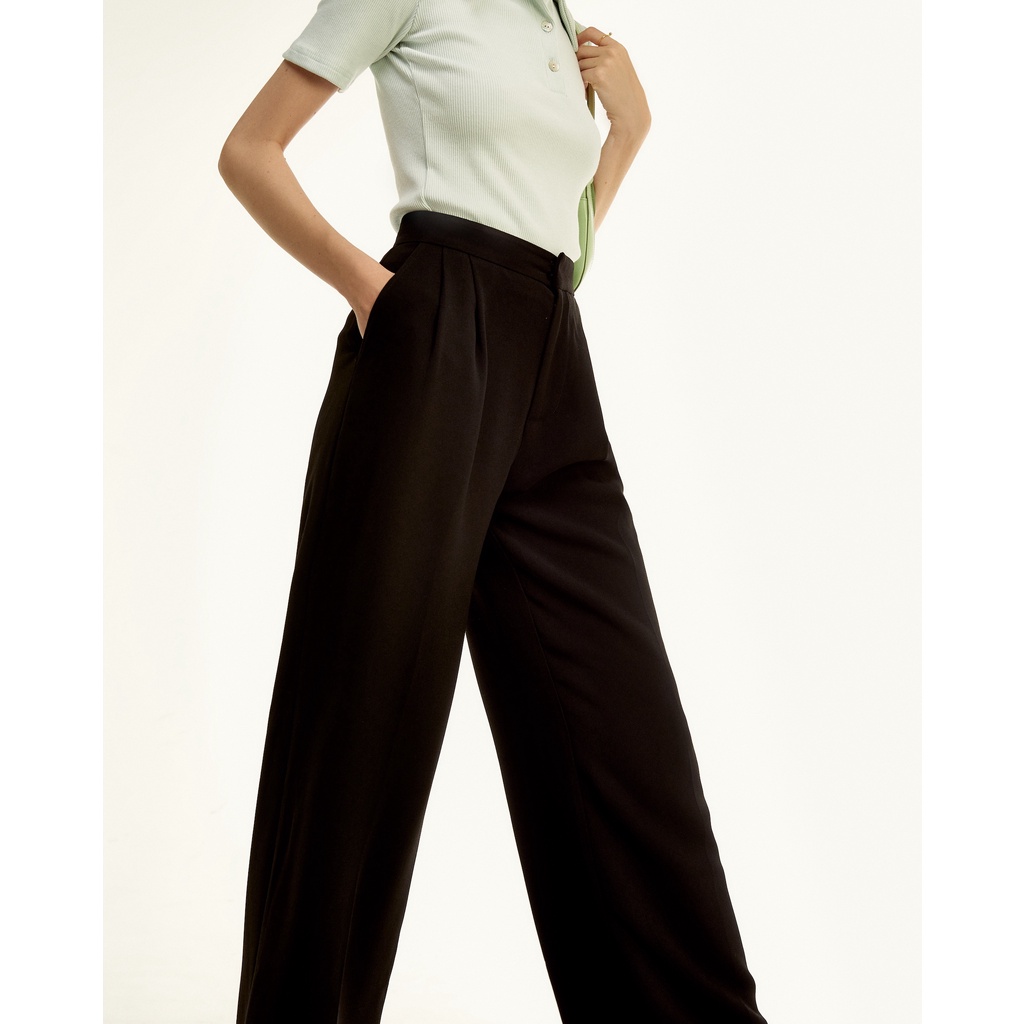 Quần dài dáng suông cạp cao High-waisted màu đen - DEVONS STUDIO