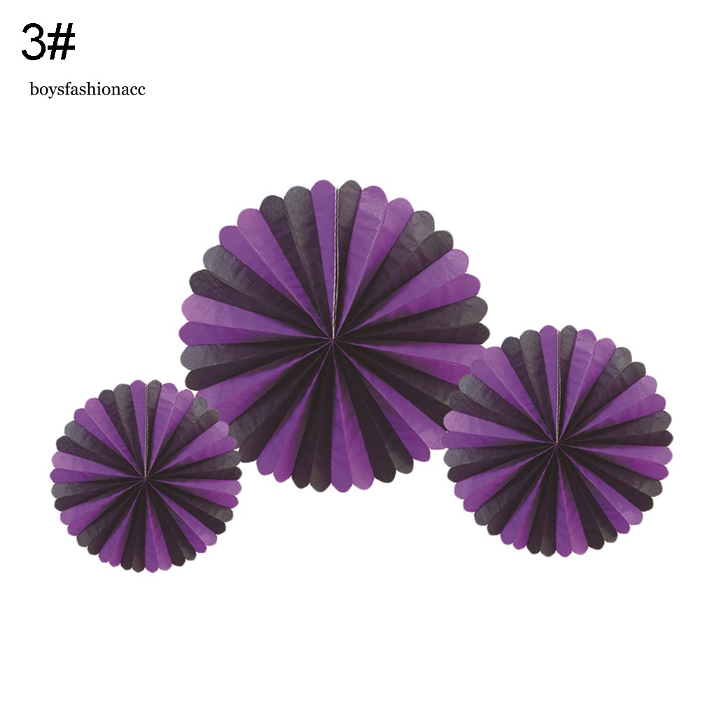 Set 3 quạt giấy hình tổ ong tròn treo trang trí tiệc halloween DIY