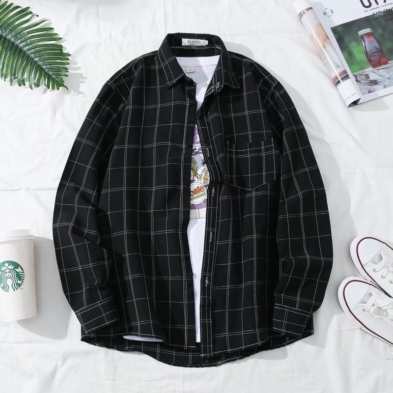 Áo sơ mi tay dài dáng rộng kẻ sọc 3 màu phong cách Hàn Quốc cổ điển