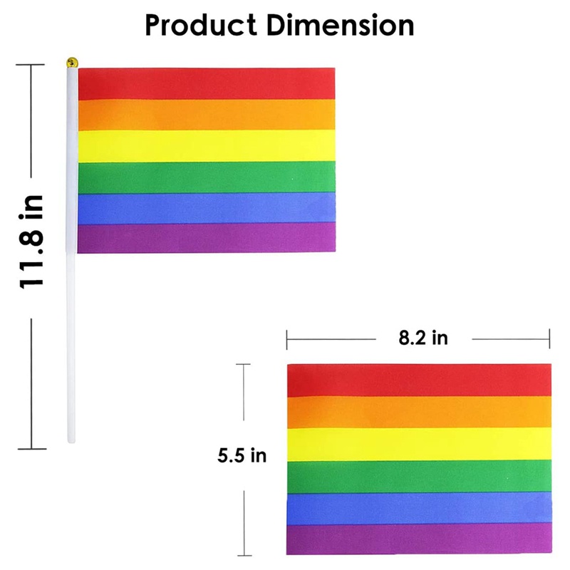 Bộ 50 Lá Cờ Gay Pride Mini Cầm Tay Màu Cầu Vồng Kích Thước 21 * 14cm