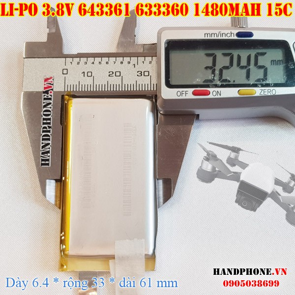 Pin Li-Po 3.8V 1480mAh 643361 633360 dòng xả cao 15C cho RC, DJI SPARK, Fly Cam